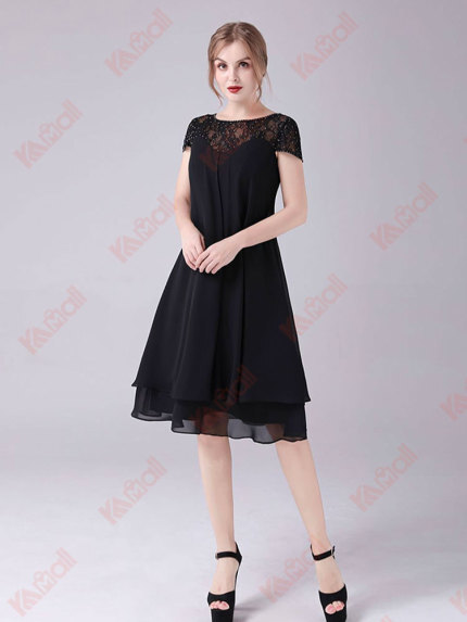 latest black mid length evening dress